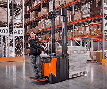 Toyota pedestrian platform stacker in warehouse